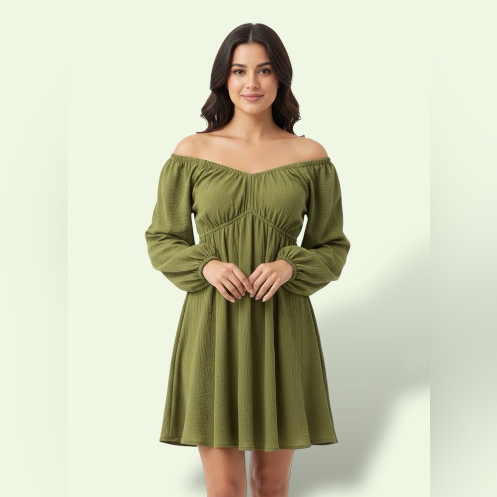 Olive Green Off-Shoulder Dress